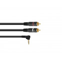 Cablu Jack 3.5 stereo 90° la 2 RCA tata, 3 m, negru, Omnitronic 30225012